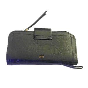 Women's Hobo Leather Wristlet Continental Wallet  Strap Delilah Black EUC